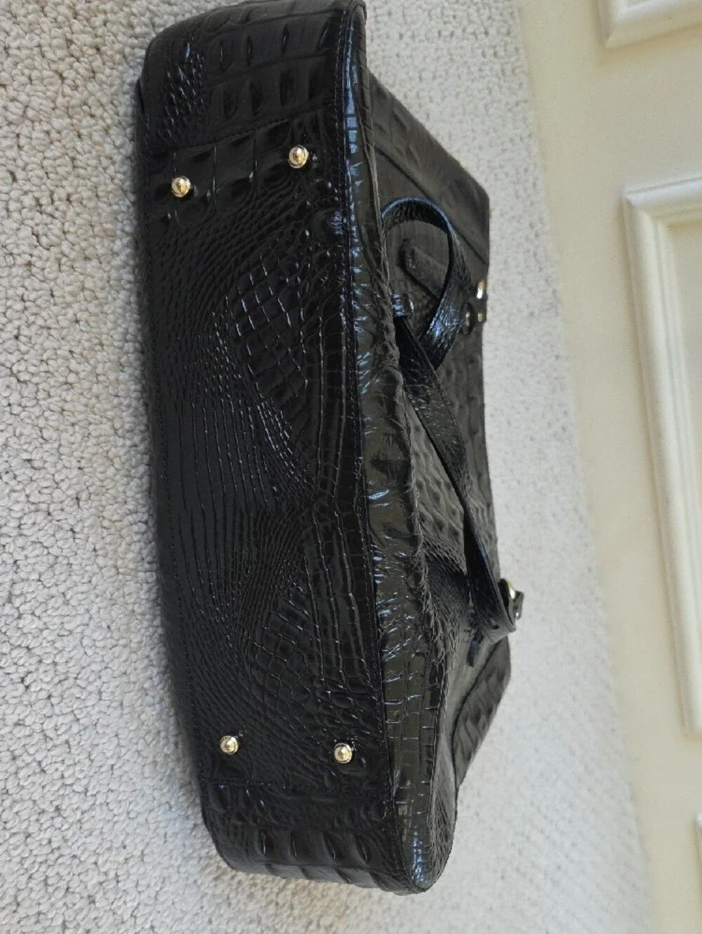 Brahmin Black Croc-Embossed Leather Tote with Gold Hardware